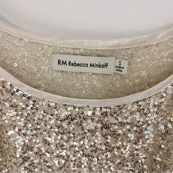 Rebecca Minkoff Gold drop sleeve top blouse NYE sparkly sequin holiday party s - Picture 3 of 6